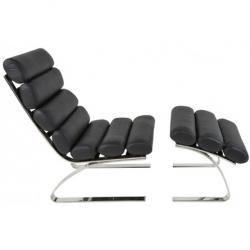 Кресло Sinus Lounge chair style с оттоманкой черная кожа