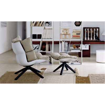 Кресло Husk белое с бежевой подушкой фото в интернет-магазине Fabiero