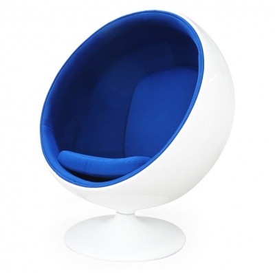Кресло Ball chair белое с синей тканью фото в интернет-магазине Fabiero