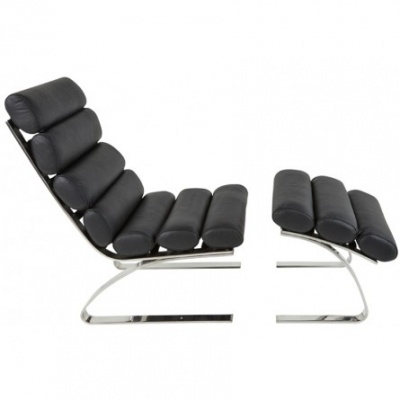 Кресло Sinus Lounge chair style с оттоманкой черная кожа фото в интернет-магазине Fabiero