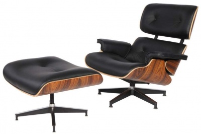 Кресло Eames Style Lounge черная кожа фото в интернет-магазине Fabiero