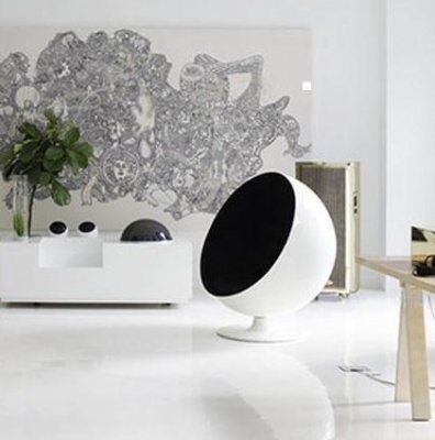Кресло Ball chair белое с серой тканью фото в интернет-магазине Fabiero