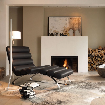 Кресло Sinus Lounge chair style с оттоманкой коричневая кожа фото в интернет-магазине Fabiero